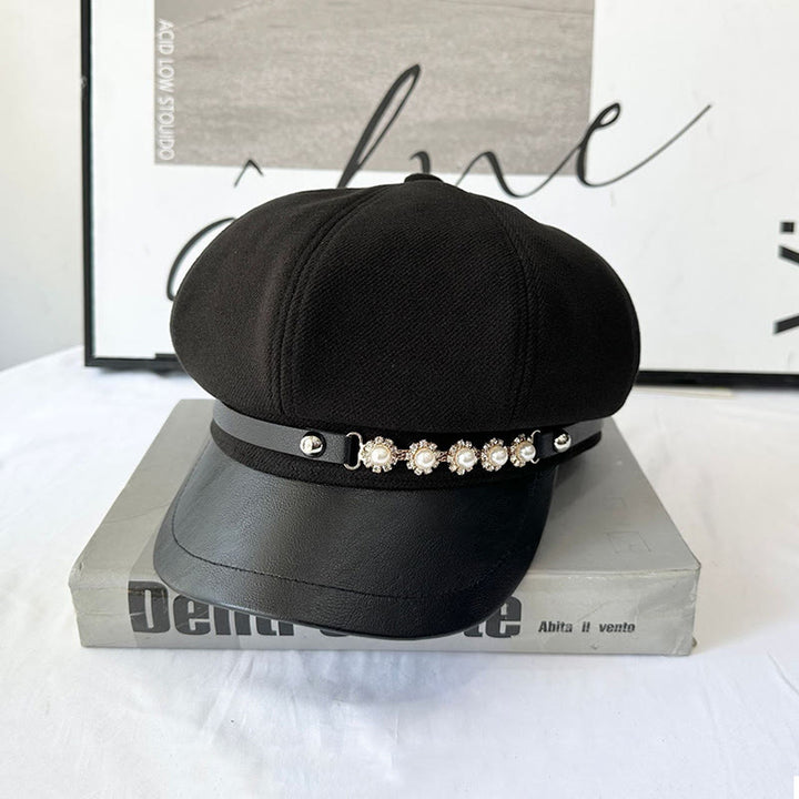 Béret d'hiver pour femme avec boucle en métal et perle tournesol - Noir - Réglable (21 1/4"-22 7/8") - image 3