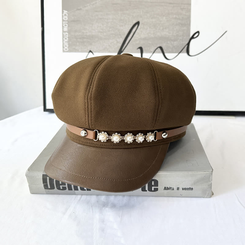 Béret d'hiver pour femme avec boucle en métal et perle tournesol - Café - Réglable (21 1/4"-22 7/8") - image 2