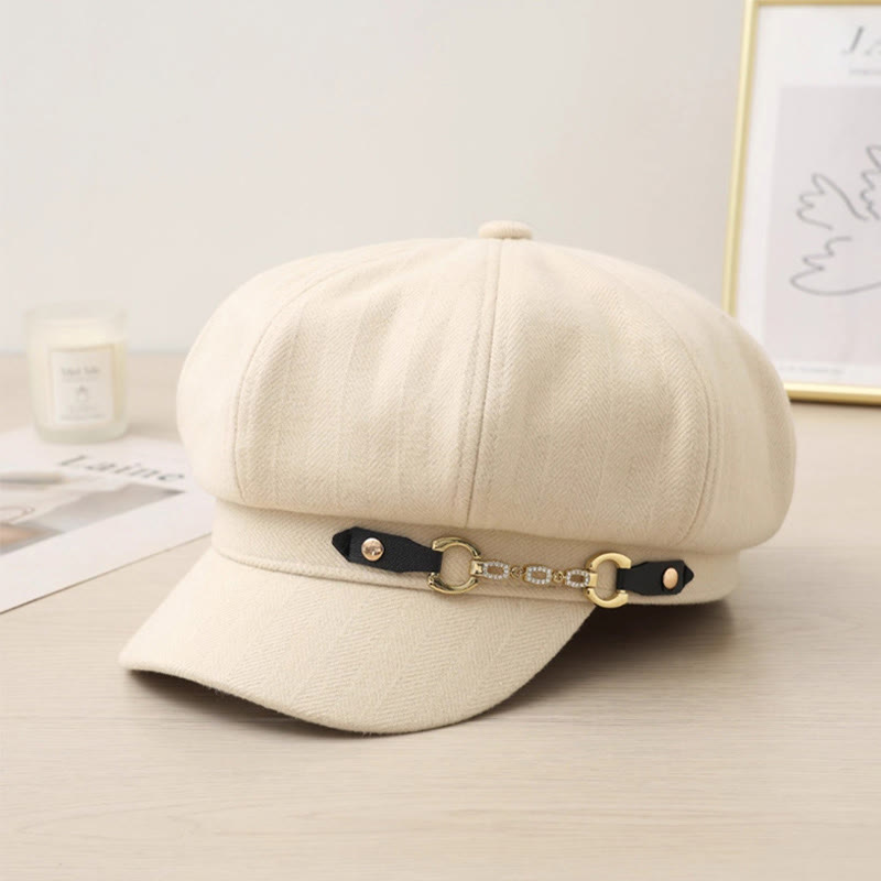 Béret tendance pour femme avec chaîne et boucle en métal - Beige - Réglable (21 5/8"-23 5/8") - image 2