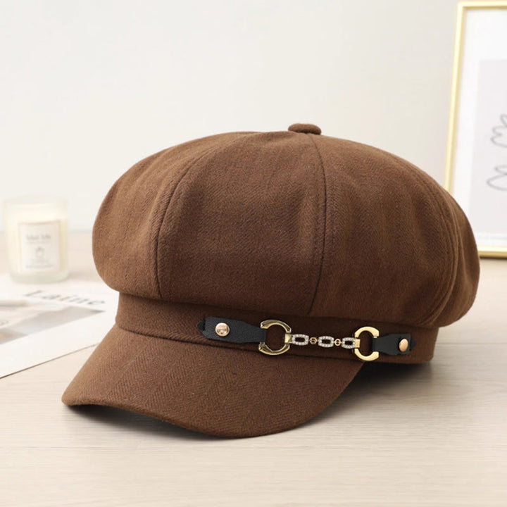 Béret tendance pour femme avec chaîne et boucle en métal - Café - Réglable (21 5/8"-23 5/8") - image 3