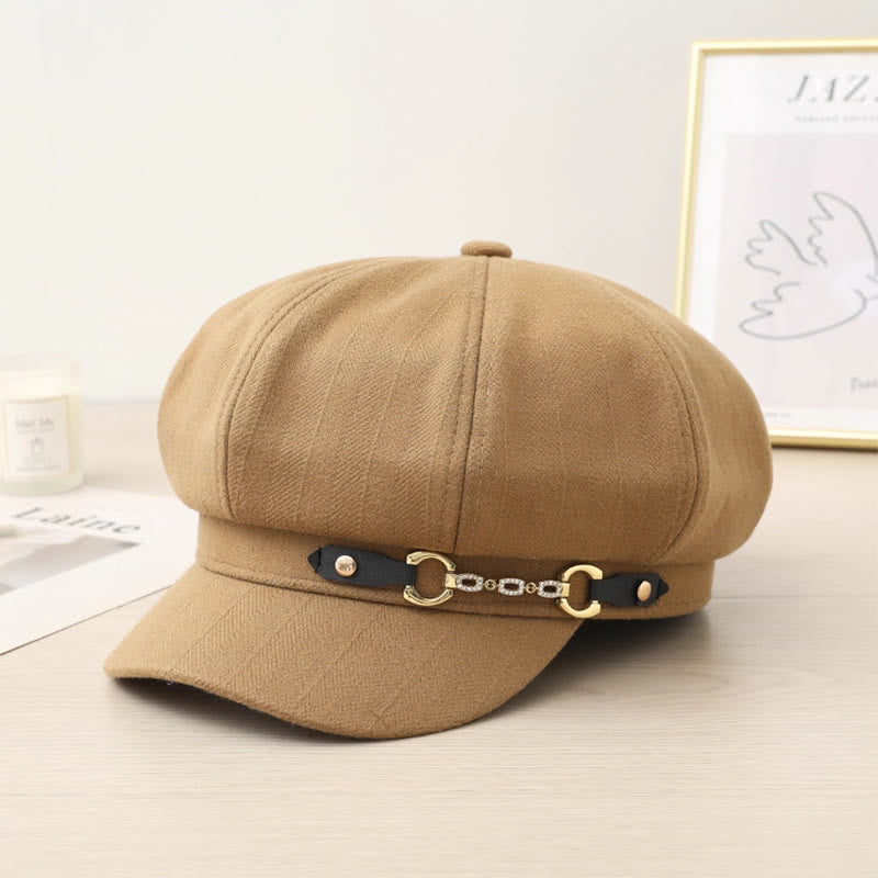 Béret tendance pour femme avec chaîne et boucle en métal - Kaki - Réglable (21 5/8"-23 5/8") - image 0