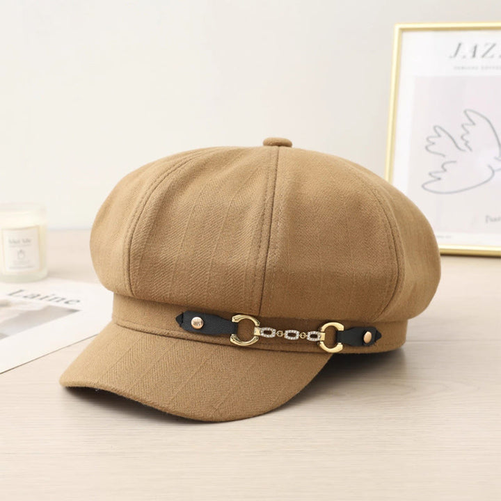 Béret tendance pour femme avec chaîne et boucle en métal - Kaki - Réglable (21 5/8"-23 5/8") - image 0