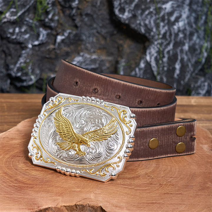 Boucle de ceinture en cuir style cowboy Golden Flying Eagle DIY - Aigle volant - Ceinture marron vieillie - 42 - image 6