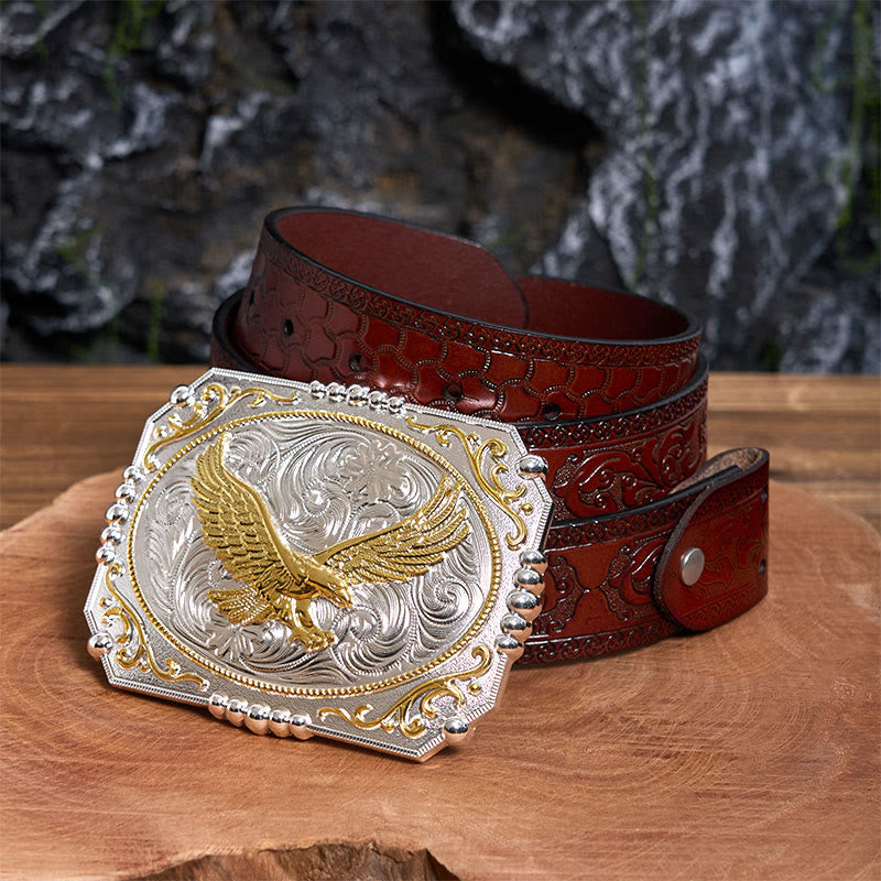 Boucle de ceinture en cuir style cowboy Golden Flying Eagle DIY - Aigle volant - Ceinture marron sculptée - 42 - image 7