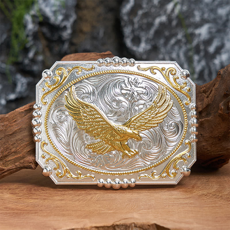 Boucle de ceinture en cuir style cowboy Golden Flying Eagle DIY - Aigle volant - Sans ceinture - Ceinture non incluse - image 0