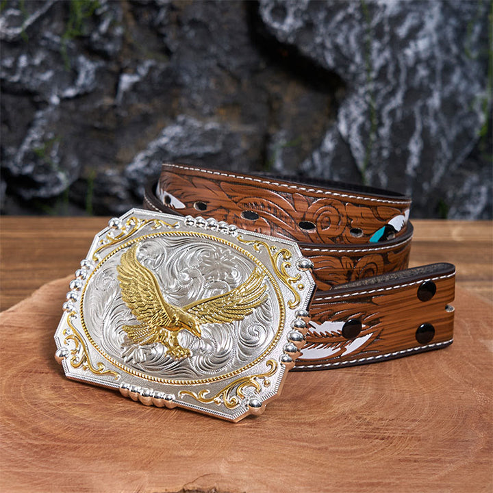 Boucle de ceinture en cuir style cowboy Golden Flying Eagle DIY - Aigle volant - Ceinture à plumes marron - 40 - image 8