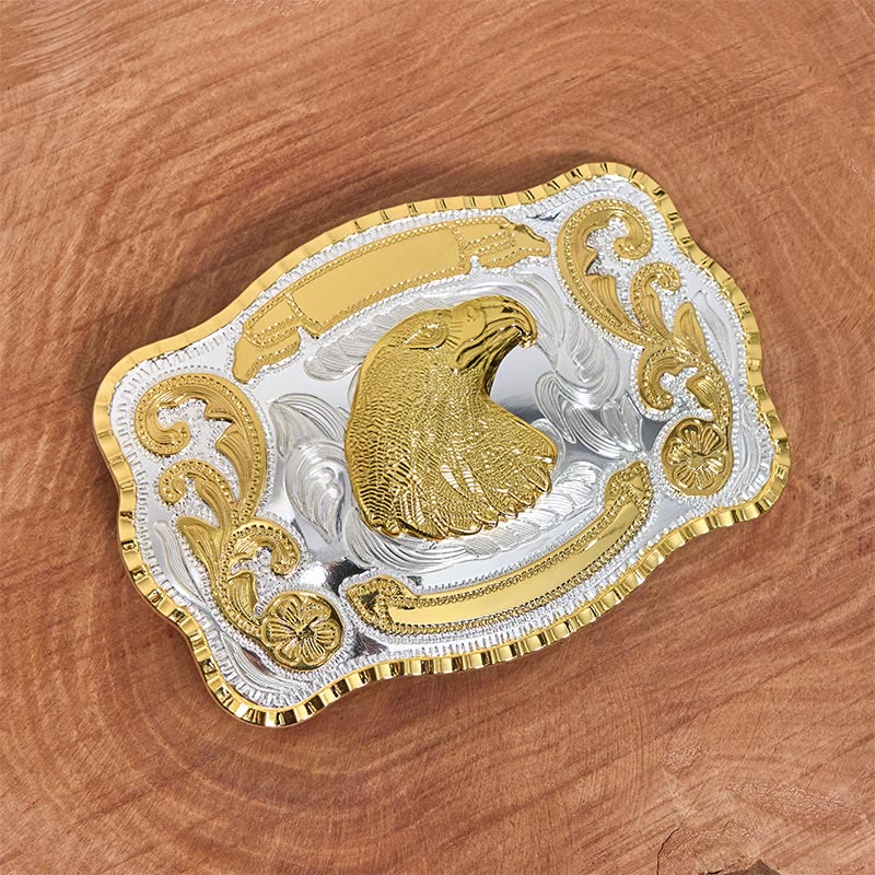Ceinture en cuir à boucle de cowboy à tête d'aigle féroce dorée - image 2