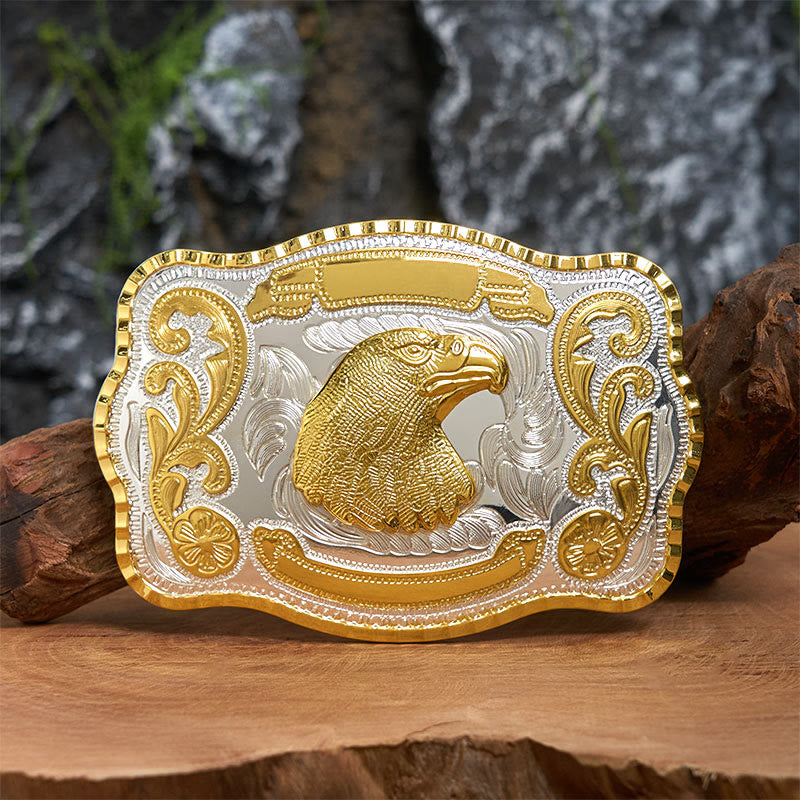 Ceinture en cuir à boucle de cowboy à tête d'aigle féroce dorée - Tête d'aigle - Sans ceinture - Ceinture non incluse - image 0