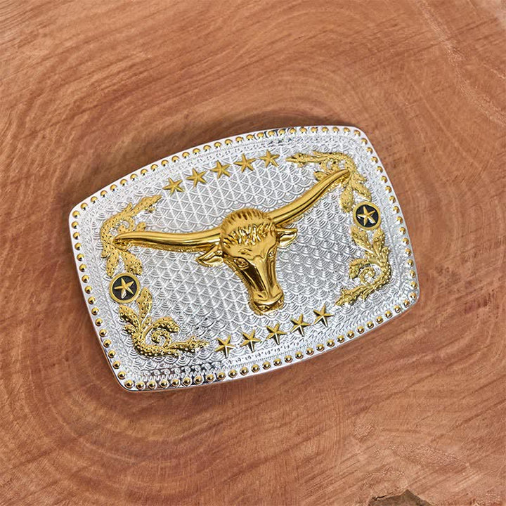 Ceinture rectangulaire en cuir à grande boucle avec tête de taureau bicolore - image 2