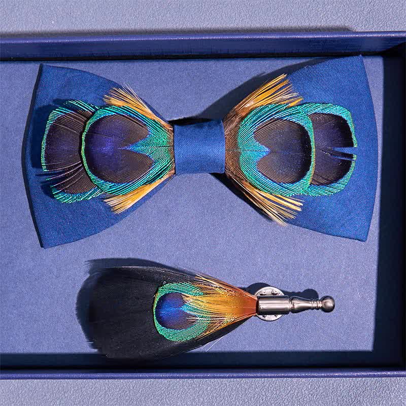 Nœud papillon bleu marine en plumes de paon à gros yeux - image 3