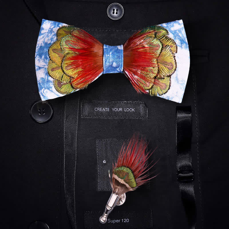 Nœud papillon à plumes colorées bleu céruléen - Bleu céruléen - image 0