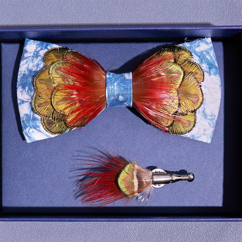 Nœud papillon à plumes colorées bleu céruléen - image 2