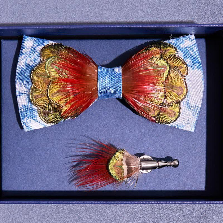 Nœud papillon à plumes colorées bleu céruléen - image 2