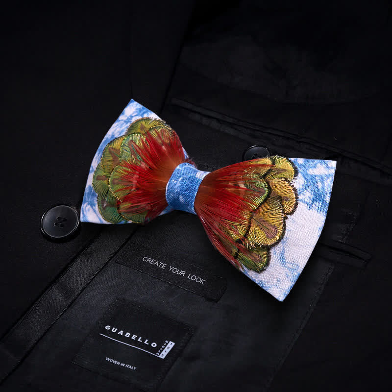 Nœud papillon à plumes colorées bleu céruléen - image 3