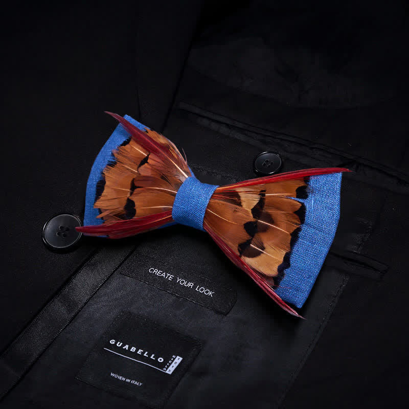 Nœud papillon à plumes rouges entrecroisées et faisan brun - image 2