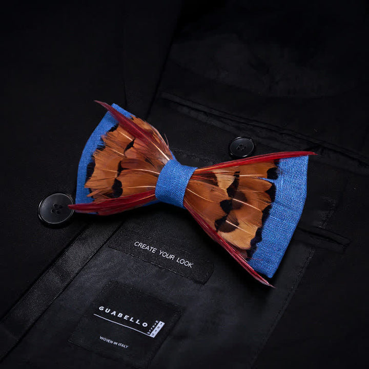 Nœud papillon à plumes rouges entrecroisées et faisan brun - image 2