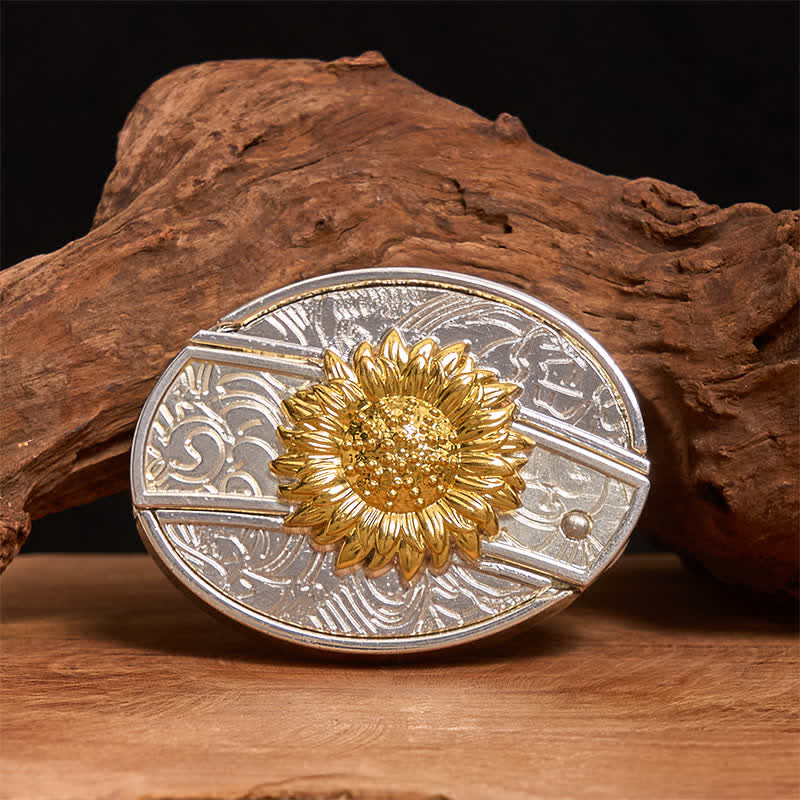 Ceinture en cuir pour homme avec couteau pliant caché tournesol doré et argenté - Tournesol - Sans ceinture - Ceinture non incluse - image 0