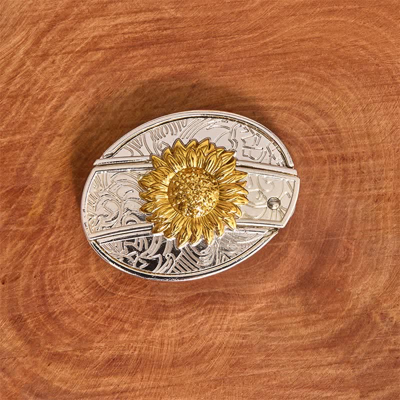 Ceinture en cuir pour homme avec couteau pliant caché tournesol doré et argenté - image 3