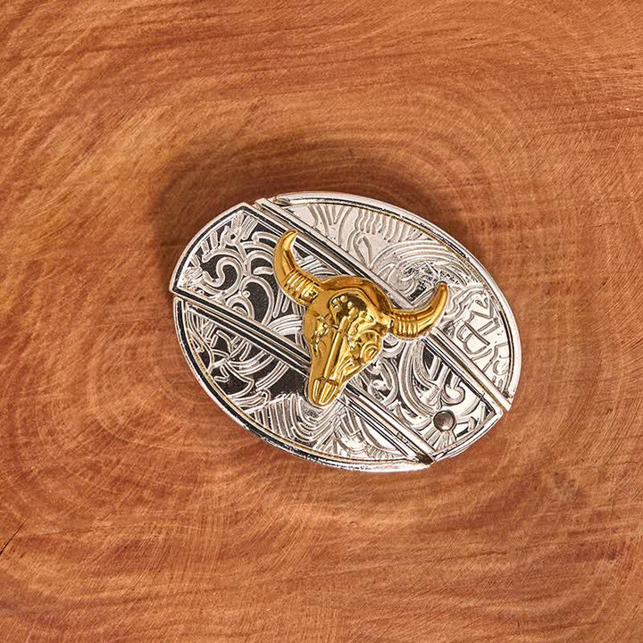 Ceinture en cuir pour homme avec couteau pliant caché en forme de taureau doré et argenté - image 3