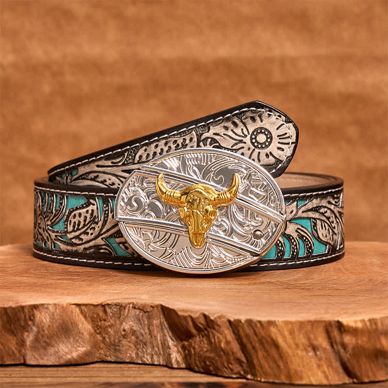 Ceinture en cuir pour homme avec couteau pliant caché en forme de taureau doré et argenté - image 9