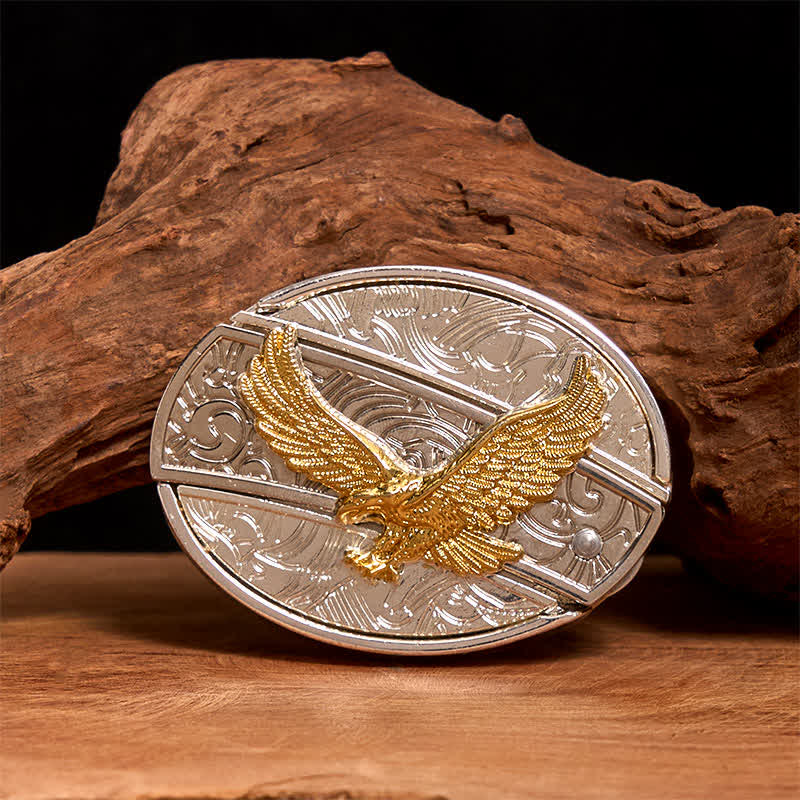 Ceinture en cuir pour homme avec couteau pliant caché en forme d'aigle doré et argenté - Aigle - Sans ceinture - Ceinture non incluse - image 0