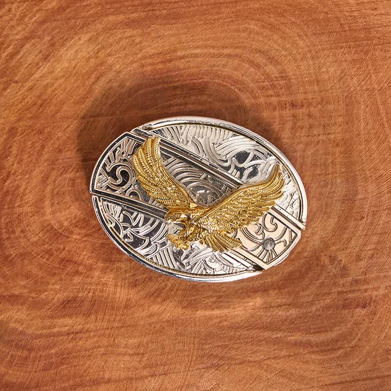 Ceinture en cuir pour homme avec couteau pliant caché en forme d'aigle doré et argenté - image 3