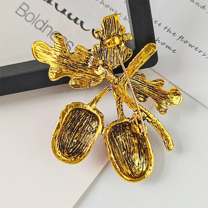 Broche en métal noisette sertie de diamants et d'or antique - image 2