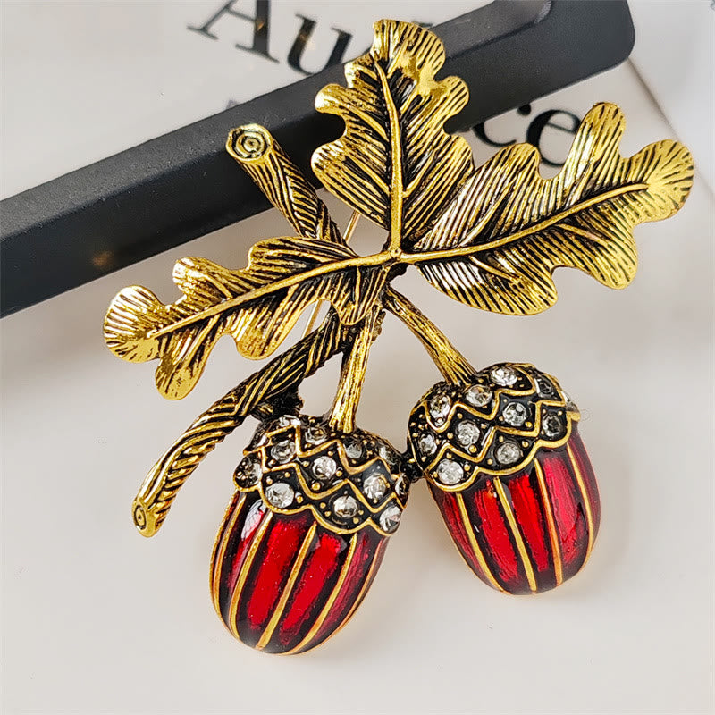 Broche en métal noisette sertie de diamants et d'or antique - Rouge - image 0