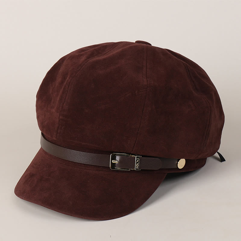 Béret tendance pour femme, couleur unie, avec boucle, pour l'hiver - Vin - M (22"-22 7/8") - image 4
