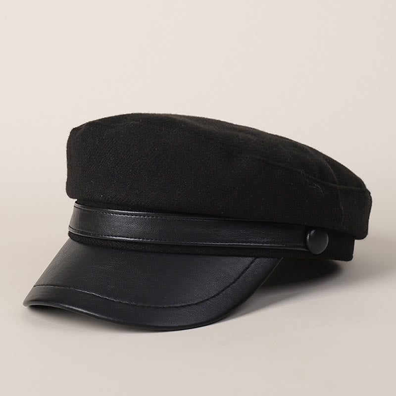 Béret unisexe à bord plat en PU pour l'hiver - Noir - M (22"-22 7/8") - image 6