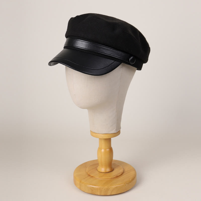 Béret unisexe à bord plat en PU pour l'hiver - image 1