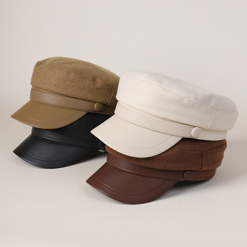 Béret unisexe à bord plat en PU pour l'hiver - image 5