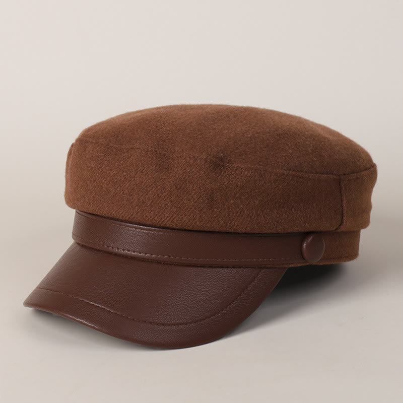 Béret unisexe à bord plat en PU pour l'hiver - Rouge foncé - M (22"-22 7/8") - image 0
