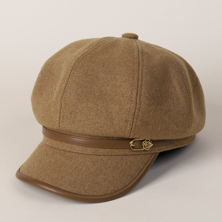 Béret tendance pour femme avec boucle de ceinture et bordure enveloppée - Chameau - M (22"-22 7/8") - image 0