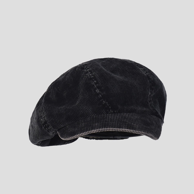 Béret unisexe en velours côtelé délavé effet vieilli - Noir - M (22"-22 7/8") - image 8