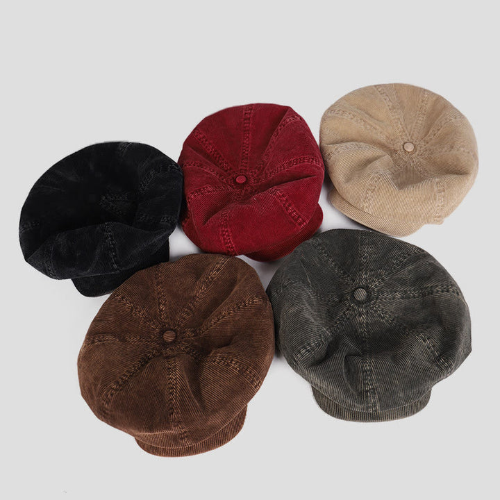 Béret unisexe en velours côtelé délavé effet vieilli - image 7