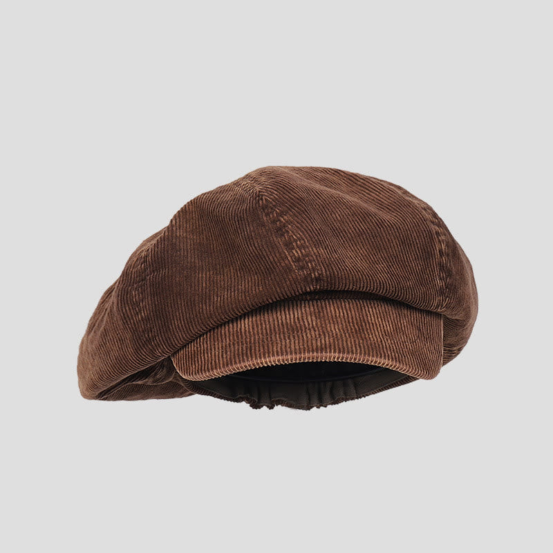 Béret unisexe en velours côtelé délavé effet vieilli - Café - M (22"-22 7/8") - image 0
