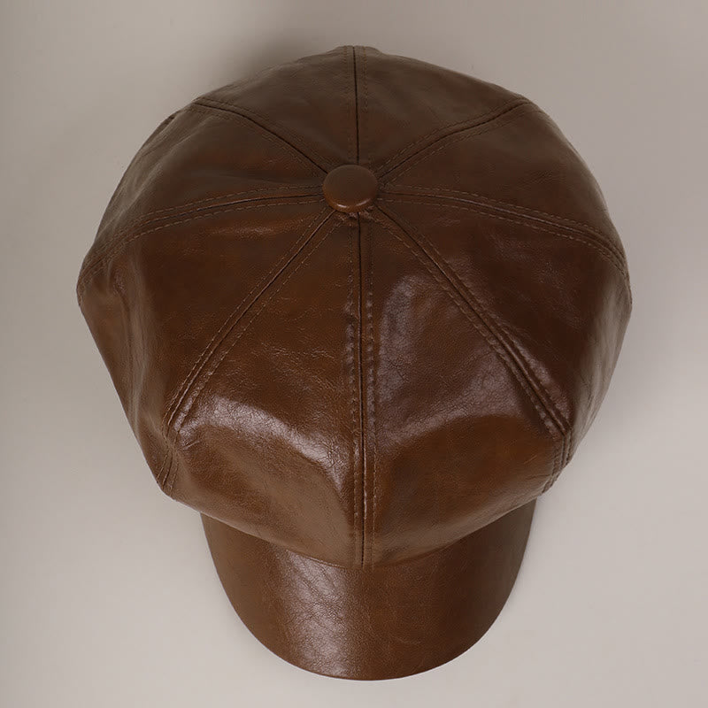 Béret d'hiver rétro en cuir pour femme - image 1