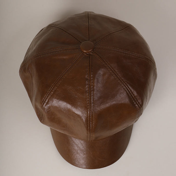 Béret d'hiver rétro en cuir pour femme - image 1