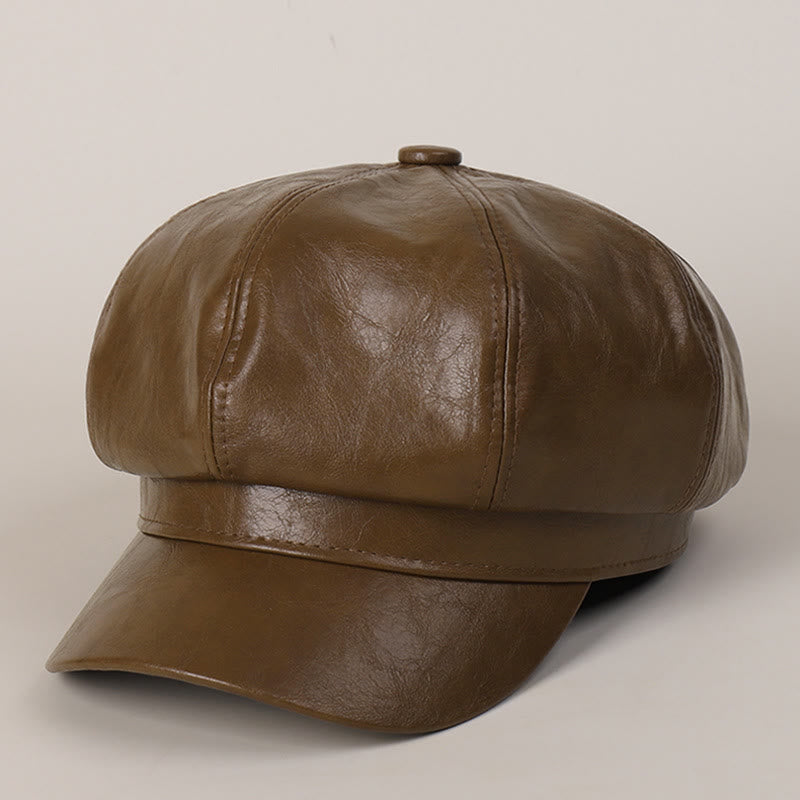 Béret d'hiver rétro en cuir pour femme - Chameau - M (22"-22 7/8") - image 5