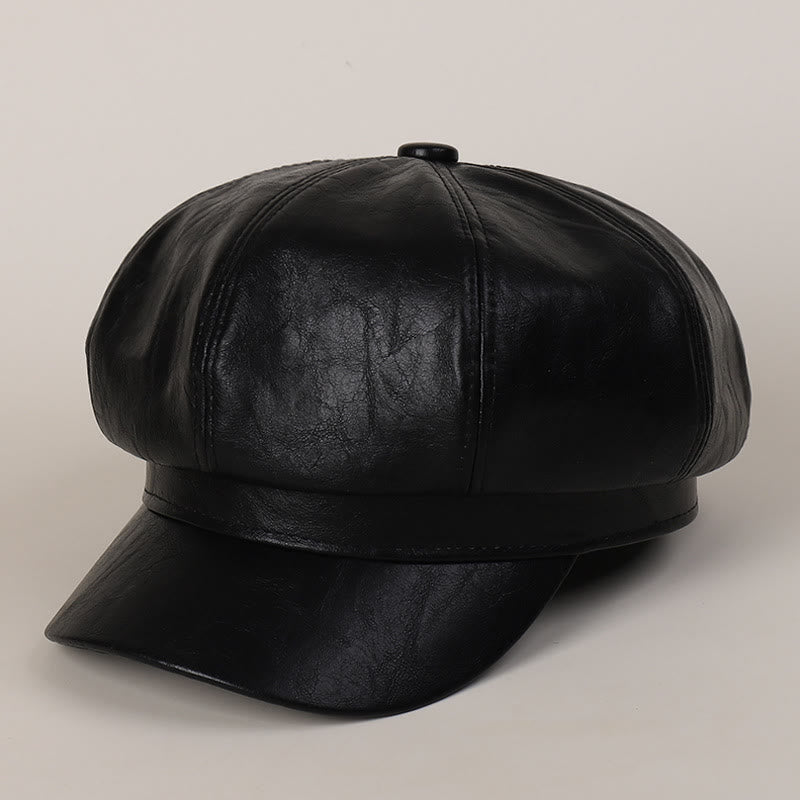 Béret d'hiver rétro en cuir pour femme - Noir - M (22"-22 7/8") - image 4
