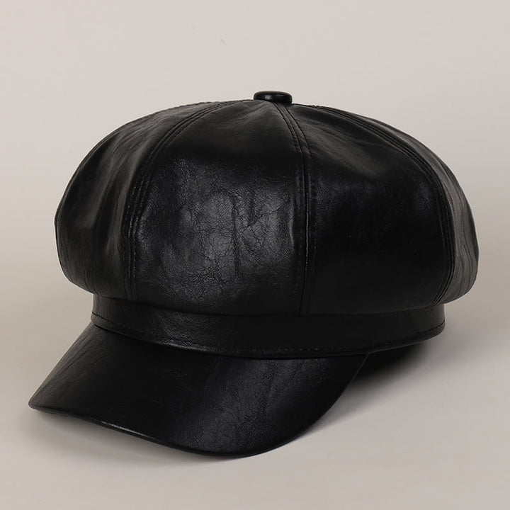 Béret d'hiver rétro en cuir pour femme - Noir - M (22"-22 7/8") - image 4