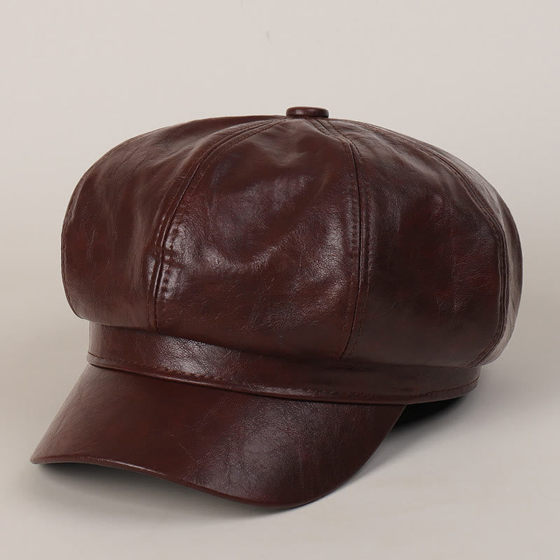 Béret d'hiver rétro en cuir pour femme - Brun rougeâtre - M (22"-22 7/8") - image 7