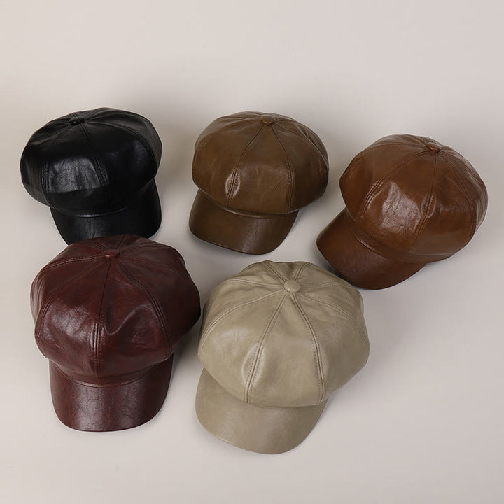 Béret d'hiver rétro en cuir pour femme - image 3