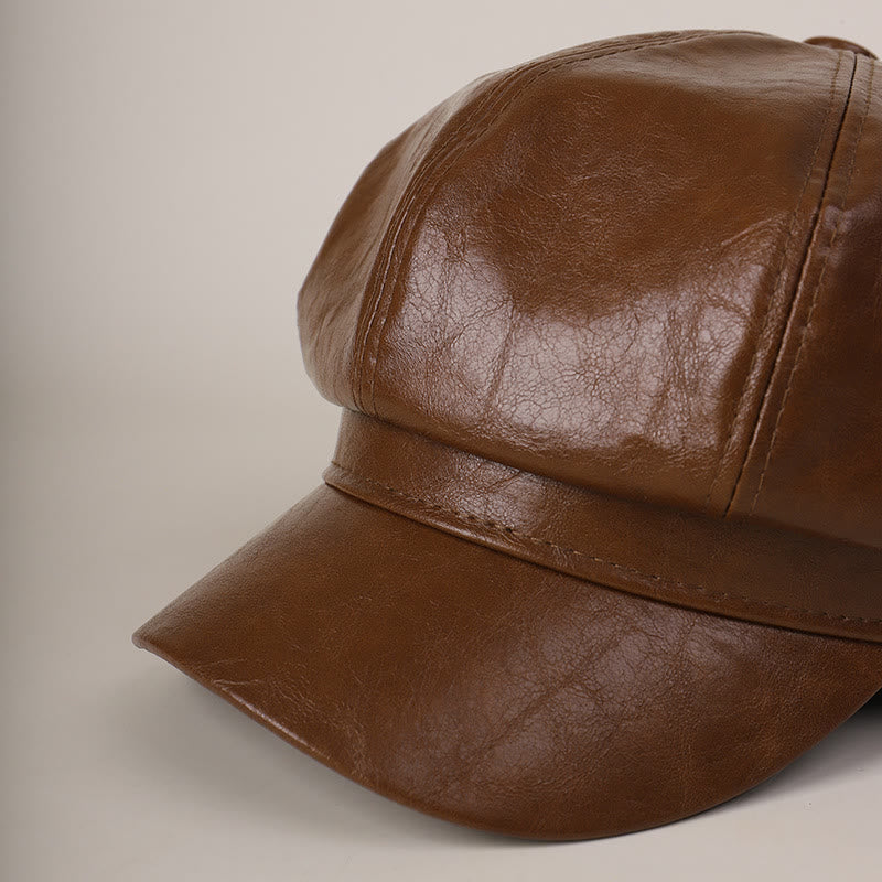 Béret d'hiver rétro en cuir pour femme - image 2