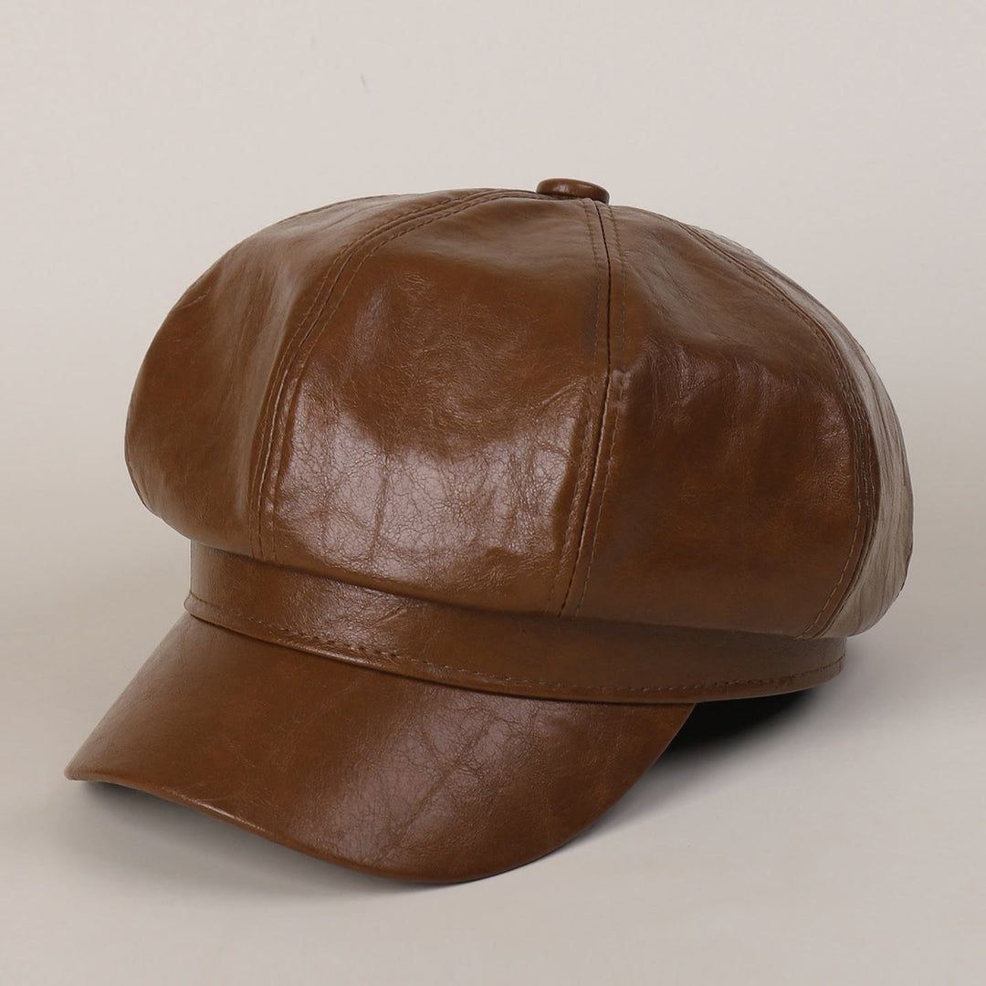 Béret d'hiver rétro en cuir pour femme - Caramel - M (22"-22 7/8") - image 0
