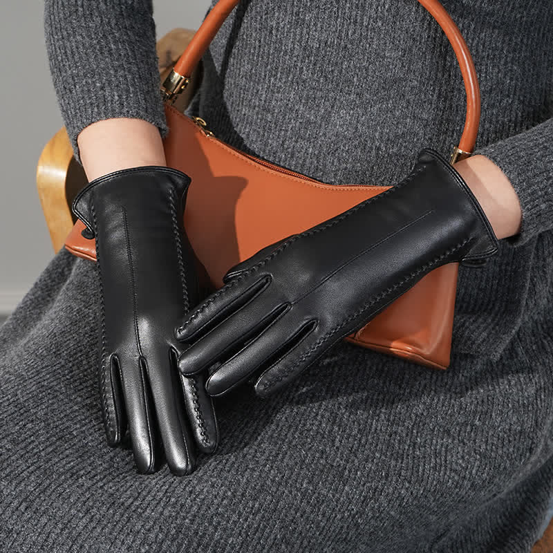 Gants en cuir véritable froissé en peau de mouton pour femme - image 6