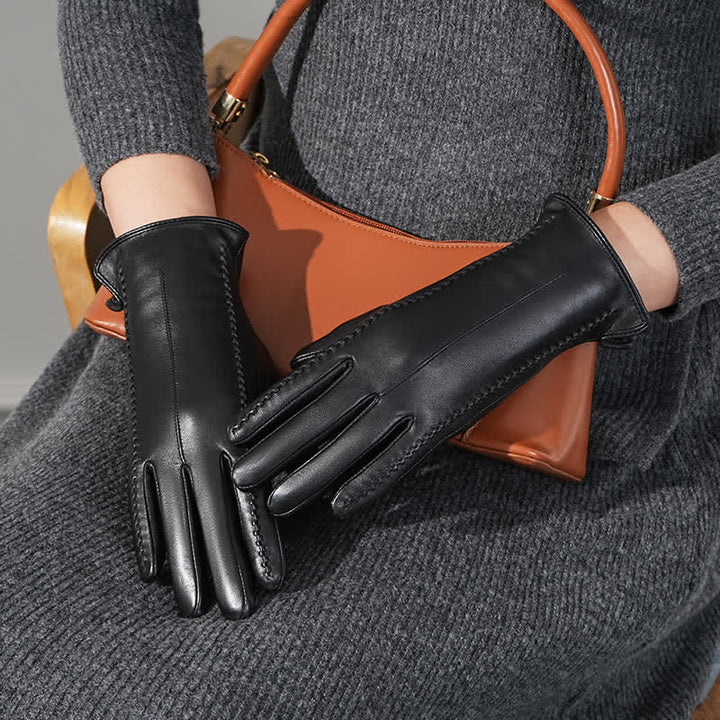 Gants en cuir véritable froissé en peau de mouton pour femme - image 6
