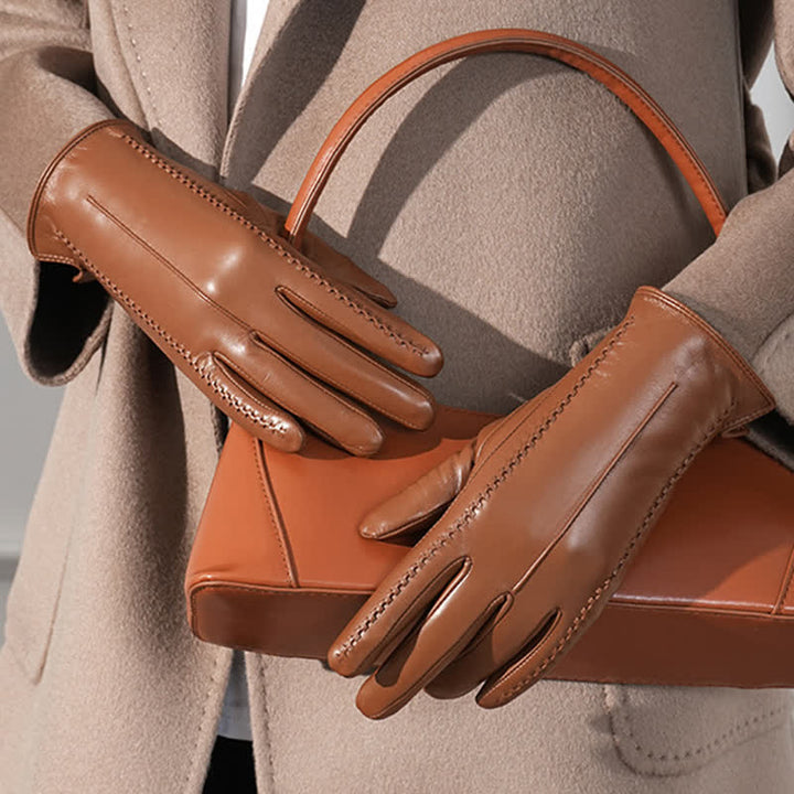 Gants en cuir véritable froissé en peau de mouton pour femme - image 2