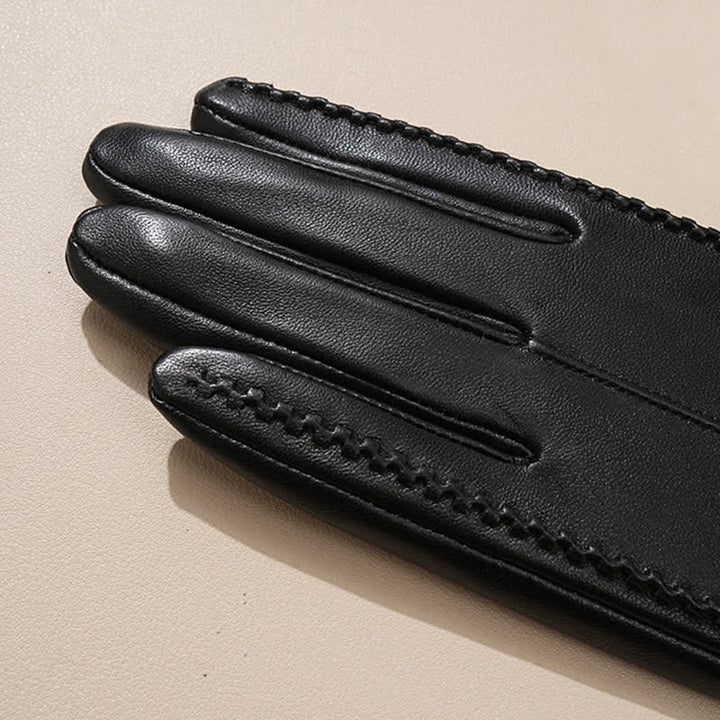 Gants en cuir véritable froissé en peau de mouton pour femme - image 5